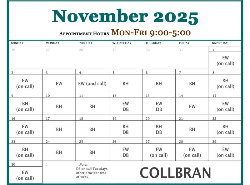 November - Plateau Valley Medical Clinic Doctor's Schedules in Collbran Colorado