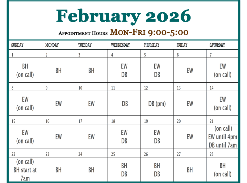 February - Plateau Valley Medical Clinic Doctor's Schedules in Collbran Colorado