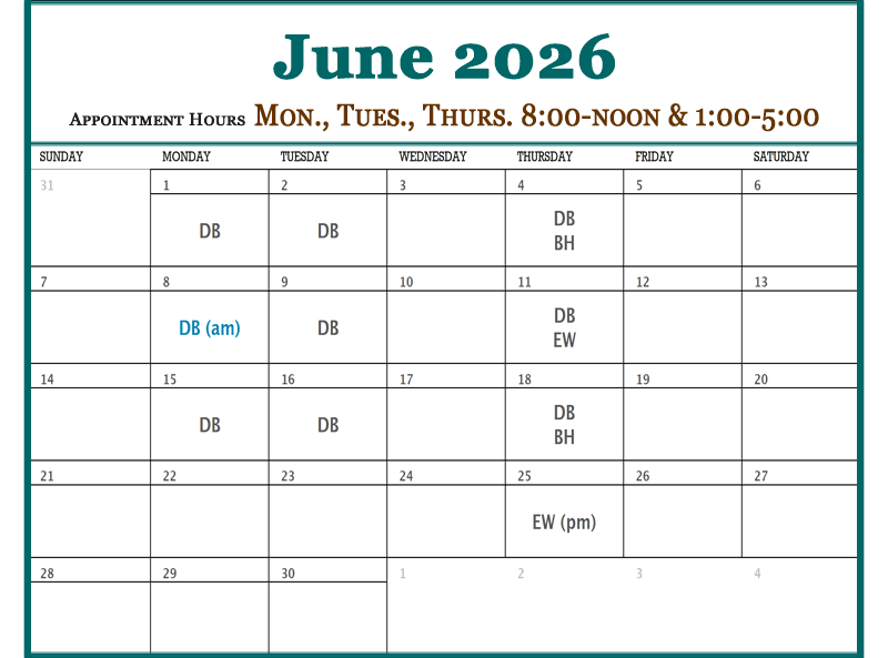June - Plateau Valley Medical Clinic Doctor Schedules in Mesa Colorado